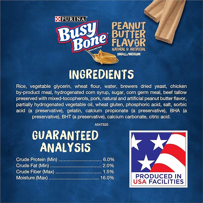 Purina Busy Bone Made in USA Facilities, Long Lasting Small/Medium Breed Adult Dog Chews, Peanut Butter Flavor - 10 ct. Pouch (Pack of 2)