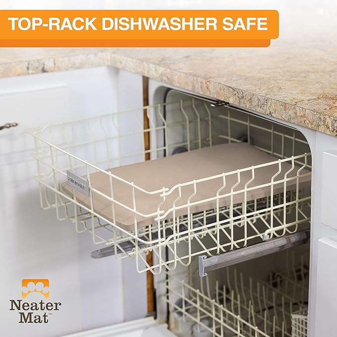 Neater Pet Brands Neater Mat Pet Mats for Food and Water, Cat & Dog Bowl Mat Waterproof Silicone, Feeding Tray, Dog Food Mats for Floors, Placemat w/Raised Edge for Under Bowls, 16” x 10”, Cappuccino