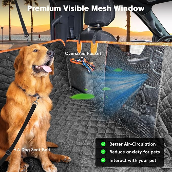 MIXJOY XL Dog Back Seat Extender for Truck, Hard Bottom Dog Car Seat Cover for Back Seat, Waterproof Dogs Backseat Cover for Crew Cab Truck and Large SUV, Waterproof Backseat Dog Hammock for Truck
