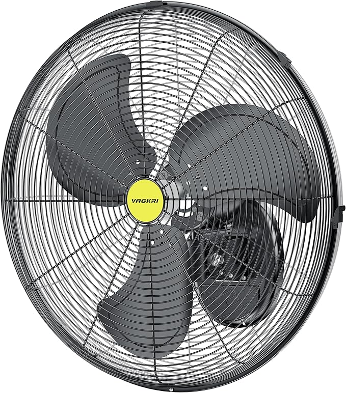 VAGKRI Wall Mount Fan, 20 Inch High Velocity Metal Oscillating Fan, 3 Speeds, 5300CFM Industrial Wall Fan for Home Office Patio Garage Factory Greenhouse Warehouse Farm