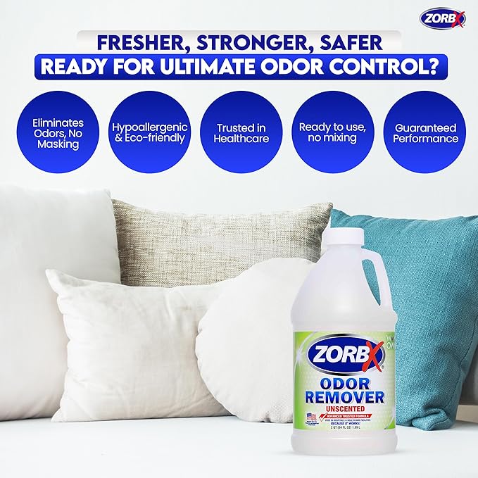ZORBX Unscented Odor Eliminator for Strong Odor 64 oz - Used in Hospitals & Healthcare Facilities - Advanced Trusted Formula, Fast-Acting Odor Remover Spray for Dog, Cat, House & Carpet