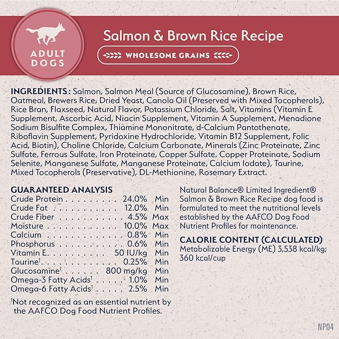 Natural Balance Limited Ingredient Adult Dry Dog Food with Healthy Grains, Salmon & Brown Rice Recipe, 12 Pound (Pack of 1)