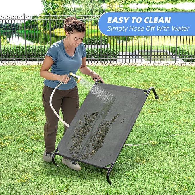 Simple Trending Raised Dog Bed for Small Dogs, Waterproof Elevated Dog Cot, Outdoor Cooling Pet Bed, 36.5" x 22.5", Black