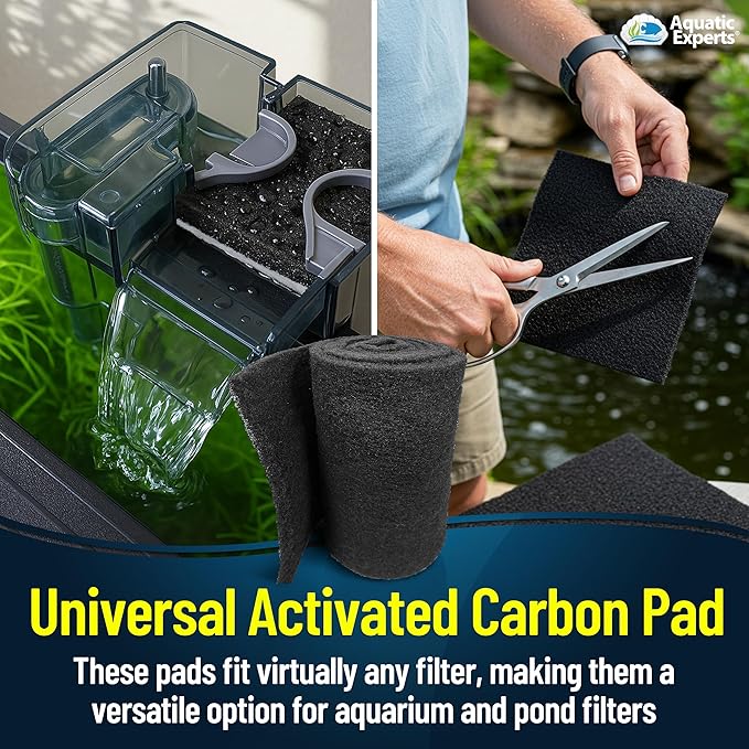 Aquarium Carbon Pad - Cut to Fit Carbon Infused Filter Pad Media for Crystal Clear Fish Tank and Ponds (10.5 Inch Width, 72 Inch Long)