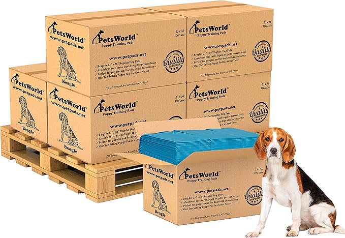 PETSWORLD Puppy Pads, 23x36 Inch, 1800 Count - Puppy Pee Pads for Dogs, Tear Resistant, Economy Value, Super-Absorbent Polymer Gel Core, Perfect for Puppies, Smaller Dogs