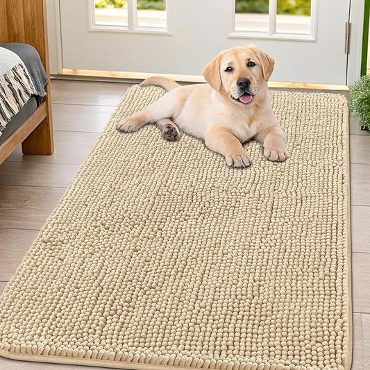 Smiry Dog Door Mat for Muddy Paws 54x32, Absorbs Moisture and Dirt Doormat, Non-Slip Washable Quick Dry Chenille Front Door Mat Indoor Entrance, Entryway Carpet for Inside Floor, Beige