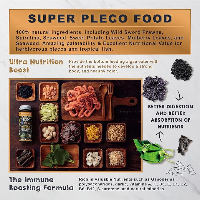 Ultra Fresh Algae Wafers Pleco Food, Spirulina & Algae, Sword Prawns, Balanced Diet, Color Enhancing, All Natural Ingredients, for Algae Eaters, Bottom Feeders, Vegetables Shrimp Pie, 5.11oz