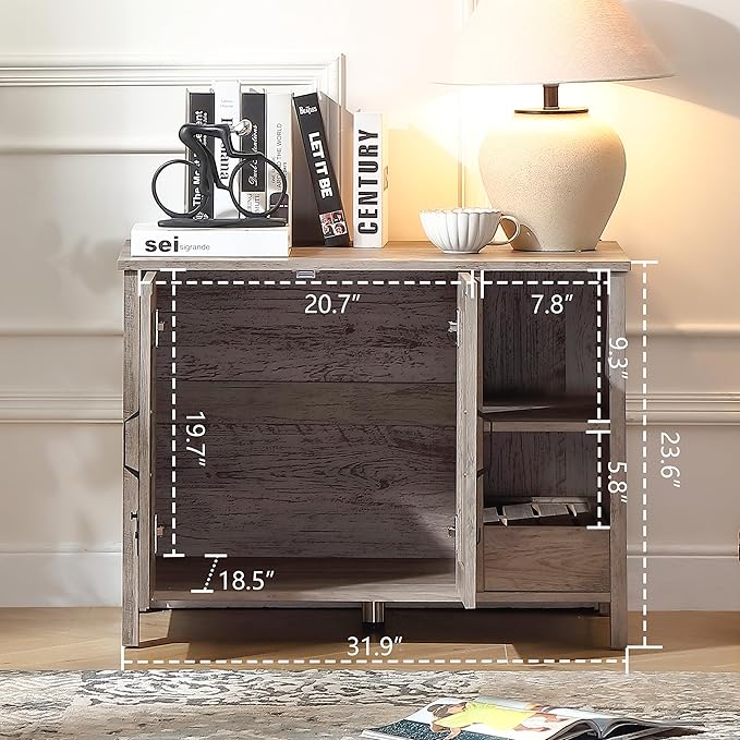 31.9'' Small Cat Litter Enclosure,Adjustable Shelf for Dog Proof and Storage,Locks Added for cat,Cat Litter Collector,Small Indoor Cat House,Grey