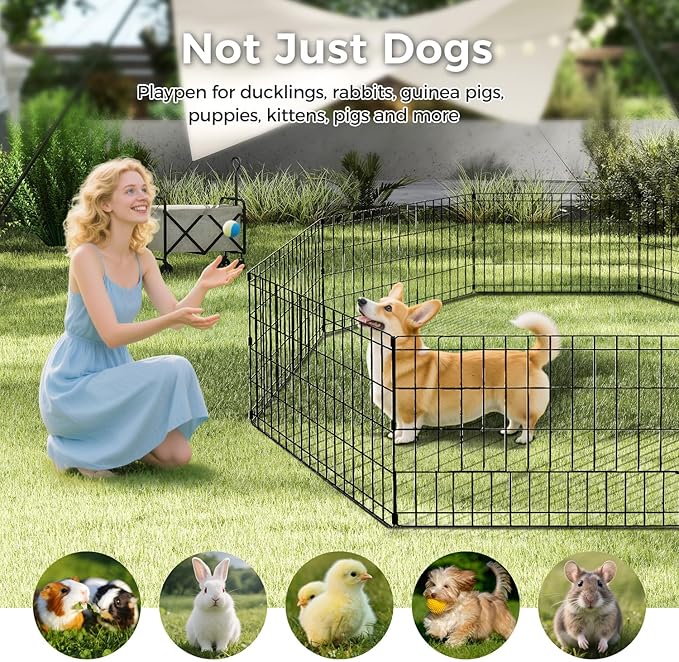 Foldable Dog Playpen 48" Height 8 Panels Metal Exercise Pen with Door - Indoor/Outdoor Dog Play Pen for Medium-Large Dogs, Portable Pet Fence for Yard Garden Camping, Black