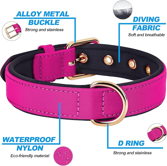 Didog Soft Padded Dog Collars for Small Dogs, Lightweight and Breathable Dog Collar with Metal Buckle for Puppy, Rose Purple, S