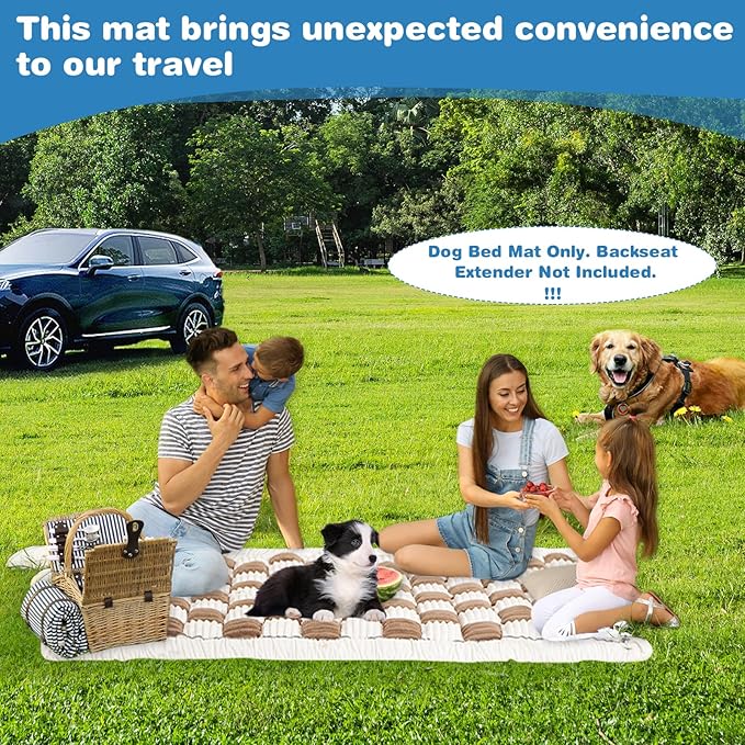 VClife Khaki Plaid Dog Car Bed Mat, Non-Slip Backseat Extender Pet Blanket, Washable Dog Bed Mat for SUVs, Sedans & Small Trucks, Portable Travel Pad for Dogs, Wear Resistant, Pet Friendly, 59"×27.6"