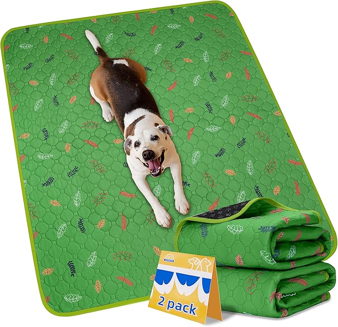 Sunheir Washable Pee Pads for Dogs 2-Pack Reusable Puppy Pads Pet Training Pads, Waterproof Dog Pee Pads for Crate, Whelping Pad, Non-Slip Protects Against Urine Leakage (Leaves - Green, 24x36)
