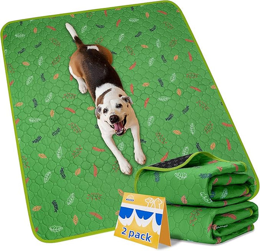 Sunheir Washable Pee Pads for Dogs Large 48" x 48" 2-Pack Reusable Puppy Pads Pet Training Pads, Absorb Dog Mats, Whelping Pad, Non-Slip Protects Against Urine Leakage (Leaves - Green, 48x48)