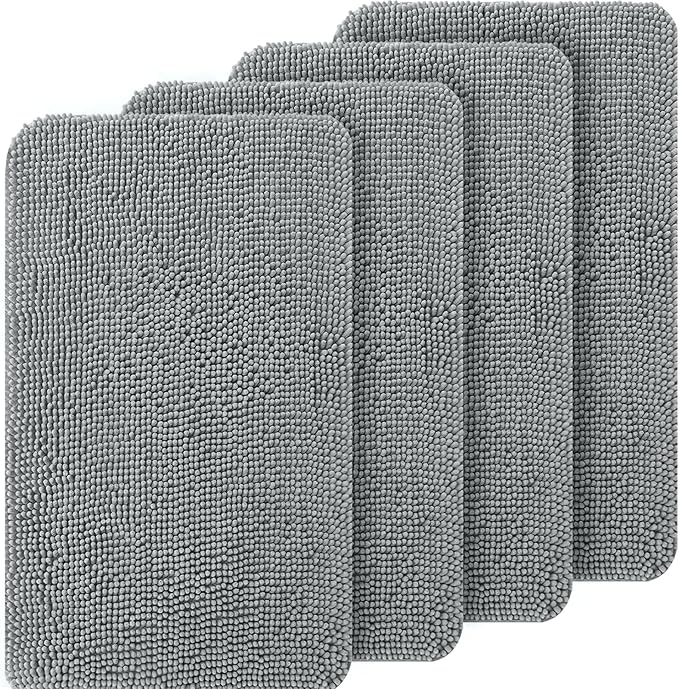 OLANLY Dog Door Mat Set 4-Piece 36x24, Absorbs Moisture and Dirt, Absorbent Non-Slip Washable Doormat, Quick Dry Chenille Mud Mat for Dogs, Entry Indoor Entryway Carpet for Inside Floor, Grey