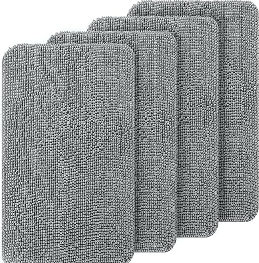 OLANLY Dog Door Mat Set 4-Piece 24x16, Absorbs Moisture and Dirt, Absorbent Non-Slip Washable Doormat, Quick Dry Chenille Mud Mat for Dogs, Entry Indoor Entryway Carpet for Inside Floor, Grey