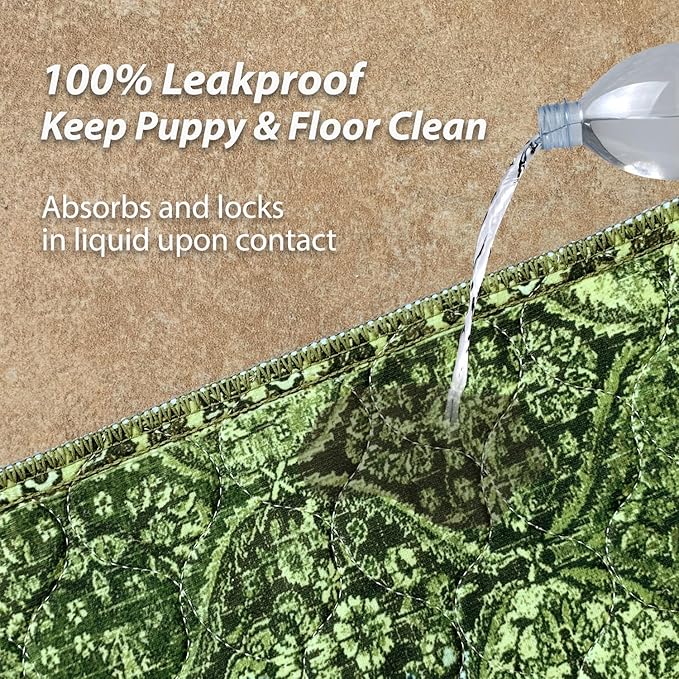 nunubaby Washable Pee Pads for Dogs, Stylish, Non-Slip and Leak-Proof Pee Pads. Reusable Potty Pads for Dogs for Crates and Floors.(Green/Multi, 31" x36")
