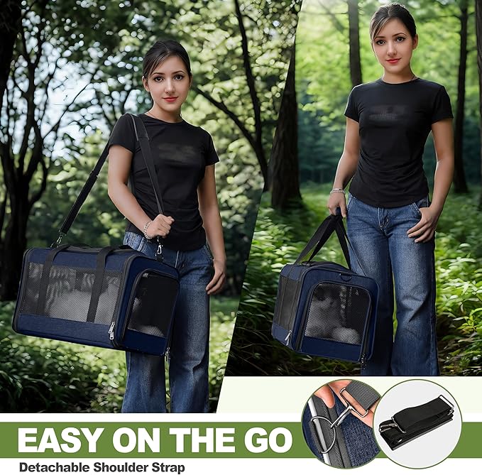 Cat Carrier 18x11x11 United Airline Approved, Top Loader Heavy Duty Softshell Pet Flying Bag 18lbs, Small Dog Chihuahua Crate 5-10 Pounds, Kitty Transport Kennel, Miniature Poodle Case Navy