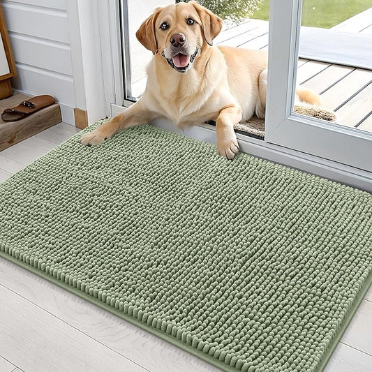 OLANLY Dog Door Mat for Muddy Paws 36x24, Absorbs Moisture and Dirt, Absorbent Non-Slip Washable Doormat, Quick Dry Chenille Mud Mat for Dogs, Entry Indoor Entryway Carpet for Inside Floor, Sage Green