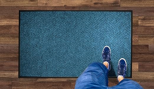 WaterHog Diamond | Commercial-Grade Entrance Mat with Rubber Border – Indoor/Outdoor, Quick Drying, Stain Resistant Door Mat (Medium Blue, 3' x 10')