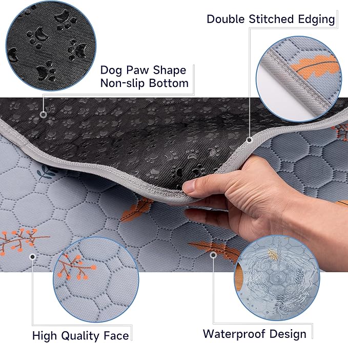 Sunheir Washable Pee Pads for Dogs 2-Pack Reusable Puppy Pads Pet Training Pads, Waterproof Dog Pee Pads for Crate, Whelping Pad, Non-Slip Protects Against Urine Leakage (Leaves - Light Grey, 31x36)