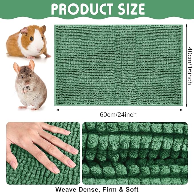 Amylove 4 Pcs Guinea Pig Cage Liner Guinea Pig Bedding Washable Fleece Pee Pads Reusable Small Animals Training Mat Small Animal Sleeping Bed for Bunny Hamster(Dark Green,16 x 24 Inch)