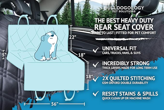 Bulldogology Dog Car Seat Cover for Back Seat 58"x56" Waterproof Pet Seat Cover SUV - Seat Cover for Dogs - Back Seat Protector - Dog Hammock for Car, Seat Cover for Truck (Large)