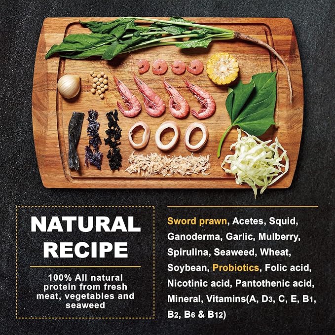 Ultra Fresh Marine Fish Food, 75% Sword Prawns + Squids, Natural Protein, Color Enhancement, for Large Saltwater Fish, Marine Shrimp Patties L 2.12oz