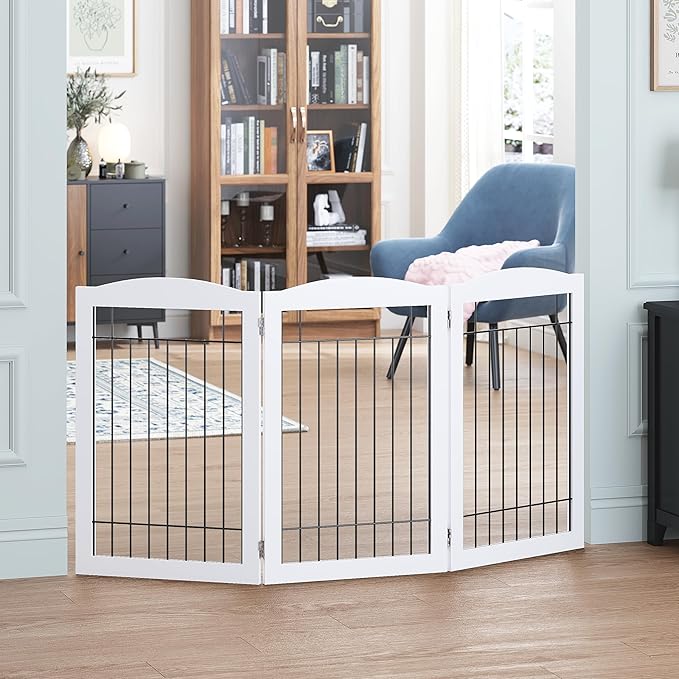 Spirich Freestanding Wire Pet Gate for Dogs, 60 inches Extra Wide, 30 inches Tall Dog Gate for The Houes, Doorway, Stairs, Pet Puppy Safety Fence, White 3 Panels