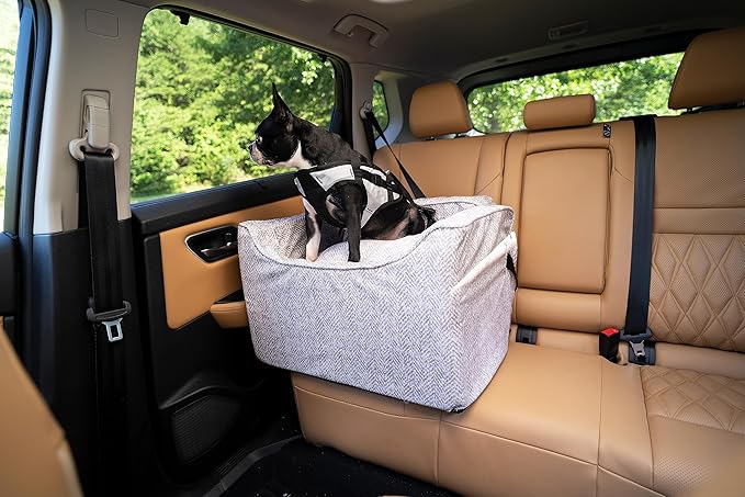 Snoozer Lookout I Car Seat - Dog Car Seats for Small Dogs, Puppy Booster Bed for Small & Medium Sized Pets Up to 25 Lbs, Elevated, Washable - Medium, Palmer Dove