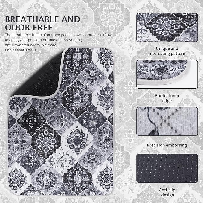 IEUUMLER Washable Pee Pads for Dogs, 2 Pack Reusable Pee Pads for Dogs Non-Slip Grip, Super Absorbent Waterproof Puppy Pads for Potty Training, Playpen, Crate, Whelping Box EU011 Black Grey, 36x24