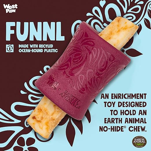 WEST PAW Funnl Dog Chew Toy - Interactive Treat Toys for Dogs - Toy Fillable with Earth Animal No-Hide Chews - Large 4.25" Tropic Red | Made in USA