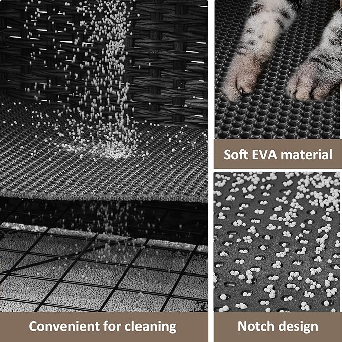 Cat Litter Box Enclosure with Soft Litter Mat; Hidden Cat Washroom Furniture with Door; Handwoven Rattan Cat House with Large Space; Pet Crate for Living Room, Bedroom, Balcony (Black)