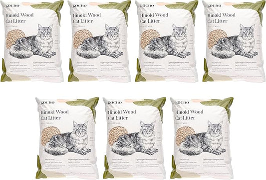 KOCHO Hinoki Wood Cat Litter Ultra Lightweight, Fresh Scent of Japanese Cypress (7pcs Pack (23.8LB))