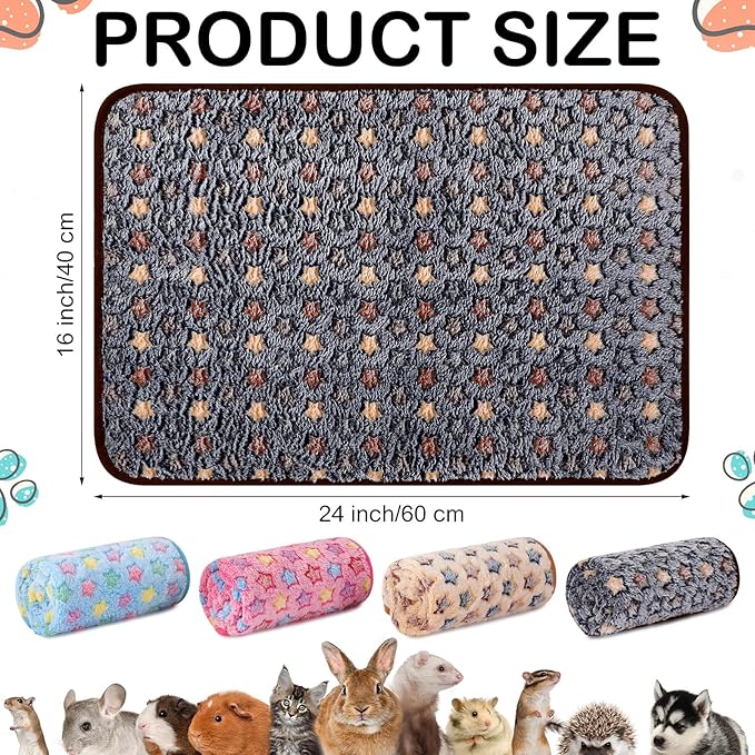 Reginary 4 Pcs Waterproof Guinea Pig Blankets Washable Small Animal Fleece Bedding Absorbent Guinea Pig Cage Liners Reusable Pet Pee Pad Sleep Mat for Hamster Ferret(Star Pattern,24 x 16 Inch)