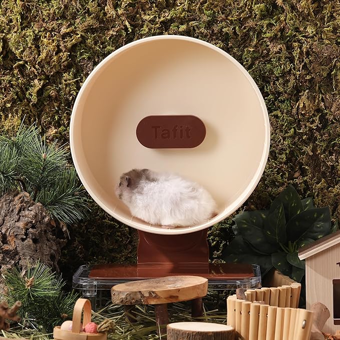 Silent Hamster Wheel 8.7 Inch Dual-Bearings Small Animals Quiet Running Exercise Wheels, Height Adjustable for Dwarf Hamsters, Gerbils, Mice, Hedgehog, Lemmings, or Other Small Pets,Mousse White