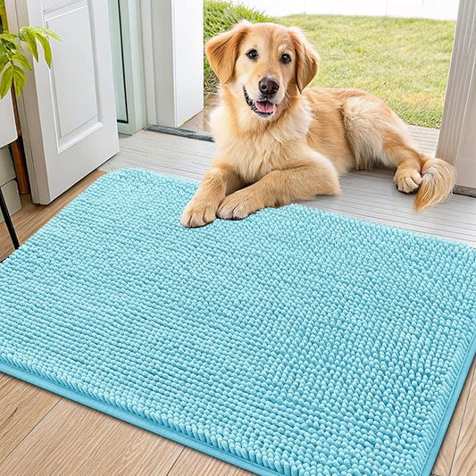 Smiry Dog Door Mat for Muddy Paws 36x24, Absorbs Moisture and Dirt Doormat, Non-Slip Washable Quick Dry Chenille Front Door Mat Indoor Entrance, Entryway Carpet for Inside Floor, Sky Blue