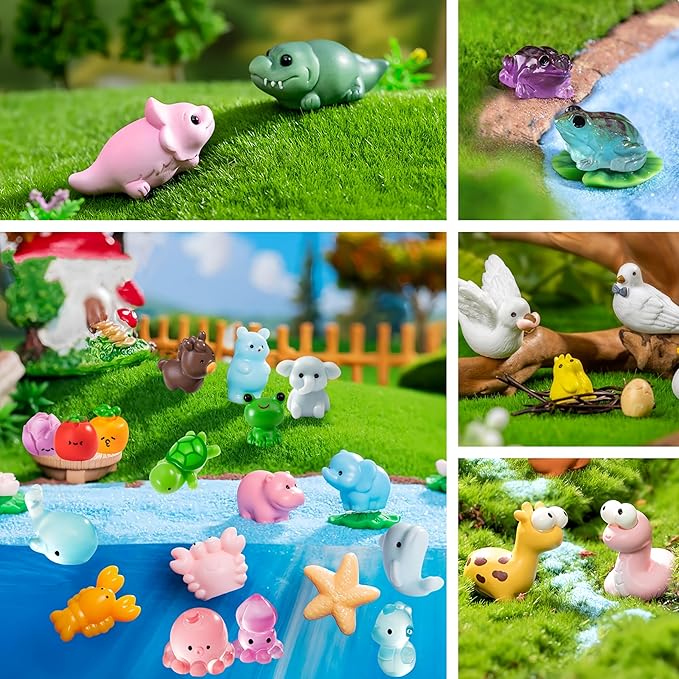 100pcs Various Mini Resin Animals Figurines Miniature Figures Ornament Fairy Garden Accessories Micro Landscape Dollhouse Aquarium Bonsai Tiny Crafts Decor