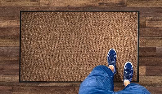 WaterHog Diamond | Commercial-Grade Entrance Mat with Rubber Border – Indoor/Outdoor, Quick Drying, Stain Resistant Door Mat (Medium Brown, 3' x 4')