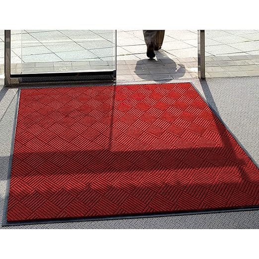 WaterHog Diamond | Commercial-Grade Entrance Mat with Rubber Border – Indoor/Outdoor, Quick Drying, Stain Resistant Door Mat (Solid Red, 3' x 6')