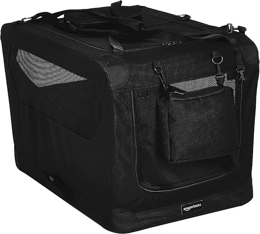 Amazon Basics Folding Portable Soft Pet Dog Crate Carrier Kennel, 30 x 21 x 21 inches, Black