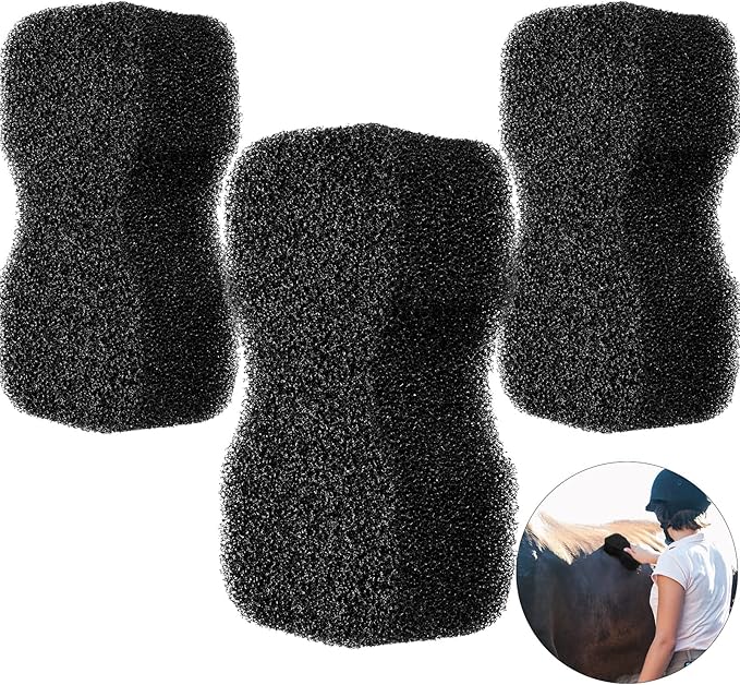 Eaasty 3 Pcs Horse Groomer Sponge Scrubber Massager Horse Grooming Brush Kit Supplies Large Soft Care for Cleaning Washing Bathing, Black, 4.33 x 7.87 x 2.56 Inch