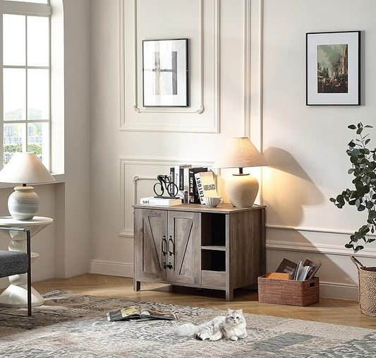 31.9'' Small Cat Litter Enclosure,Adjustable Shelf for Dog Proof and Storage,Locks Added for cat,Cat Litter Collector,Small Indoor Cat House,Grey