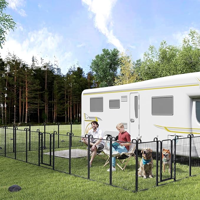 Dog Playpen Outdoor 32 Panels Heavy Duty Dog Fence 47" Height Anti-Rust with Doors Portable for RV Camping Yard, Total 71FT, 406 Sq.ft, Snowy Black