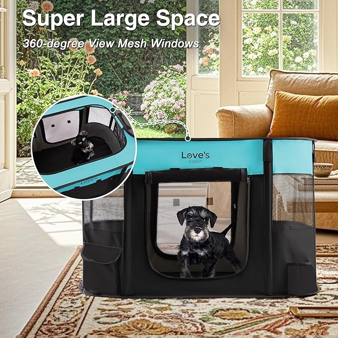 Love's Cabin Medium Dog Tent Crate, Portable Foldable Pop Up Dog Kennel Playpen with Carrying Case (Green)