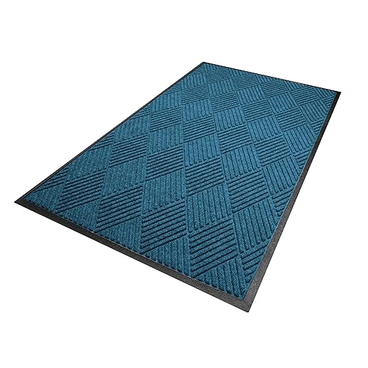 WaterHog Diamond | Commercial-Grade Entrance Mat with Rubber Border – Indoor/Outdoor, Quick Drying, Stain Resistant Door Mat (Medium Blue, 3' x 10')
