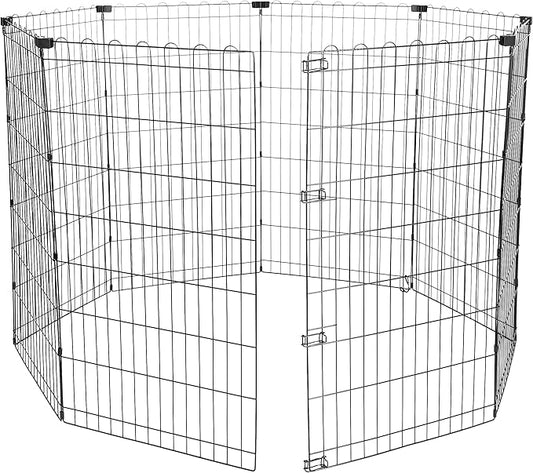 Amazon Basics Foldable Octagonal Metal Exercise Dog Playpen - Indoor/Outdoor, No Door, Large (8 Panels, 24 x 42), Easy to assemble, store, and customize, 42" - Large, Black