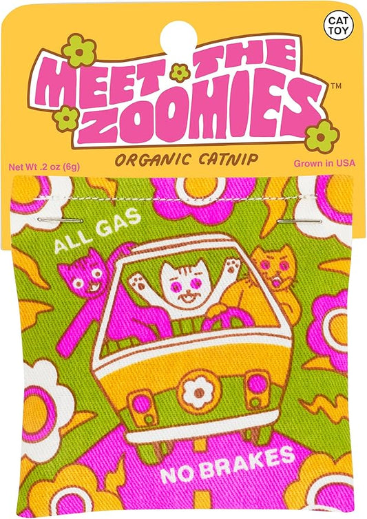 Blue Q Meet The Zoomies Catnip Cat Toy. Premium Organic Catnip Grown in The USA, 100% Cotton Pouches, Kitty Graphics Sure to Delight Every Cat-Keeper.