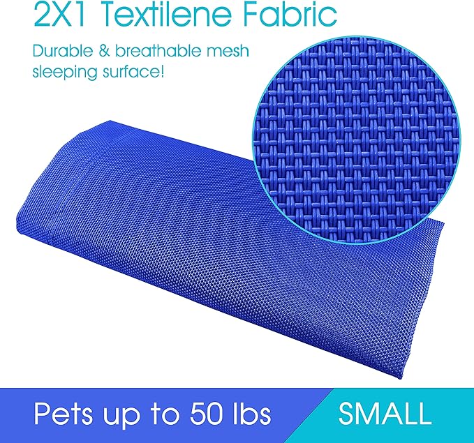 PHYEX Raised Pet Cot for Small Pets, Elevated Dog Bed with Breathable Mesh, Sturdy Steel Frame for Indoor & Outdoor Use, Non-Slip Design, Easy Clean, 33-Inch Blue