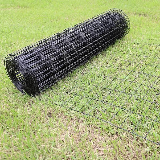 Black PVC Coated Welded Wire Fence 36 Inch x 50 Foot, 2 Inch x 4 Inch 14GA, Garden Border Fencing Roll Vinyl Coating Metal Wire Mesh Hardware Cloth for Yard Vegetable Plant Protection