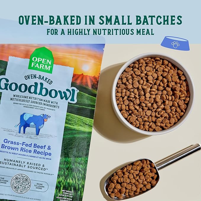 Open Farm Goodbowl, Oven-Baked Small Batch Dry Dog Food - Grass-Fed Beef & Brown Rice Recipe, Includes Non-GMO Produce & Grains, 22lb Bag (352oz Bag)